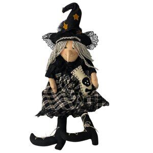 Handmade Witch Rag Doll Black Plaid Dress‎ Poison Prop Halloween Decor 21"